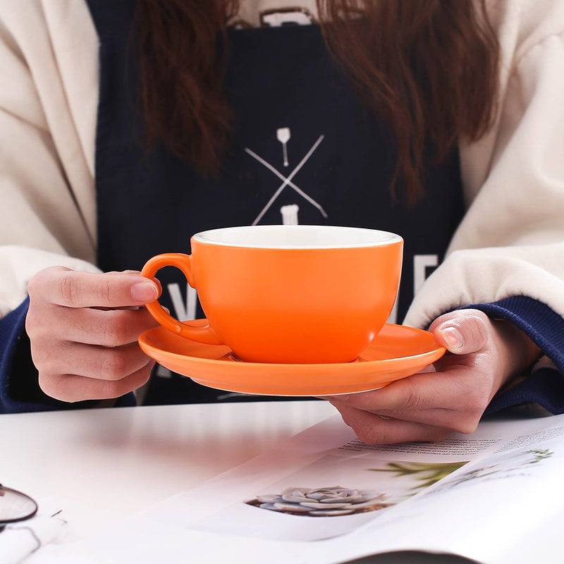 Coffeezone Americano Cup and Saucer Latte Art & Cappuccino for Barista (Matte Orange, 8.5 oz) - Image 2